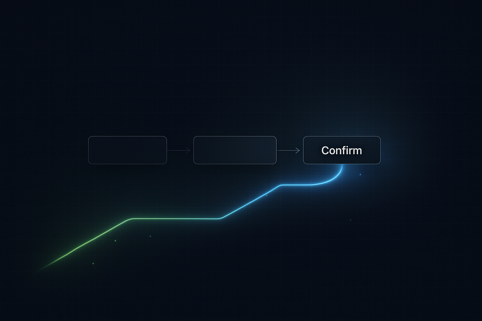 Abstract plate with subtle stage markers, showing flow acceleration toward confirmation.